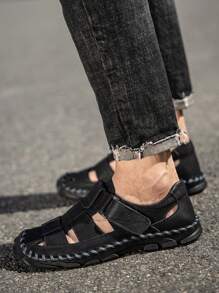 Men's Handmade Sewn Beach Sandals, Fashionable Closed Toe Casual Slippers, Summer
