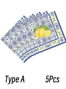 20-100pcs Set Blue And White Porcelain Lemon Pattern Paper Napkins, Disposable Party Supplies, Party Decorations, Festival Decorations