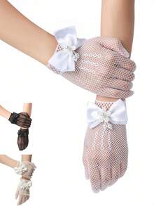 1 Pair Plaid Elegant Polyester Hollow Bowknot Gloves, Mature For Wedding, Holiday Party, Evening Date