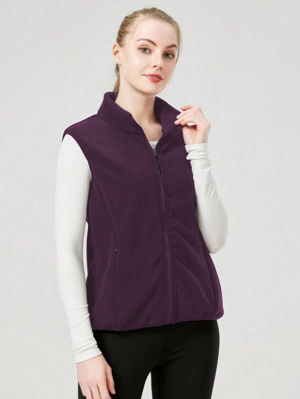1 pieza Chaleco/chaqueta ligera para mujer para deportes al aire libre con cremallera oculta en la cintura, corte slim