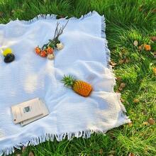 1pc Outdoor Picnic Mat Linen Tablecloth Camping Blanket Party Atmosphere Tablecloth Car Trunk Mat Spring Outing Blanket White Picnic Rug Photography Beach Mat Camping Mat Portable