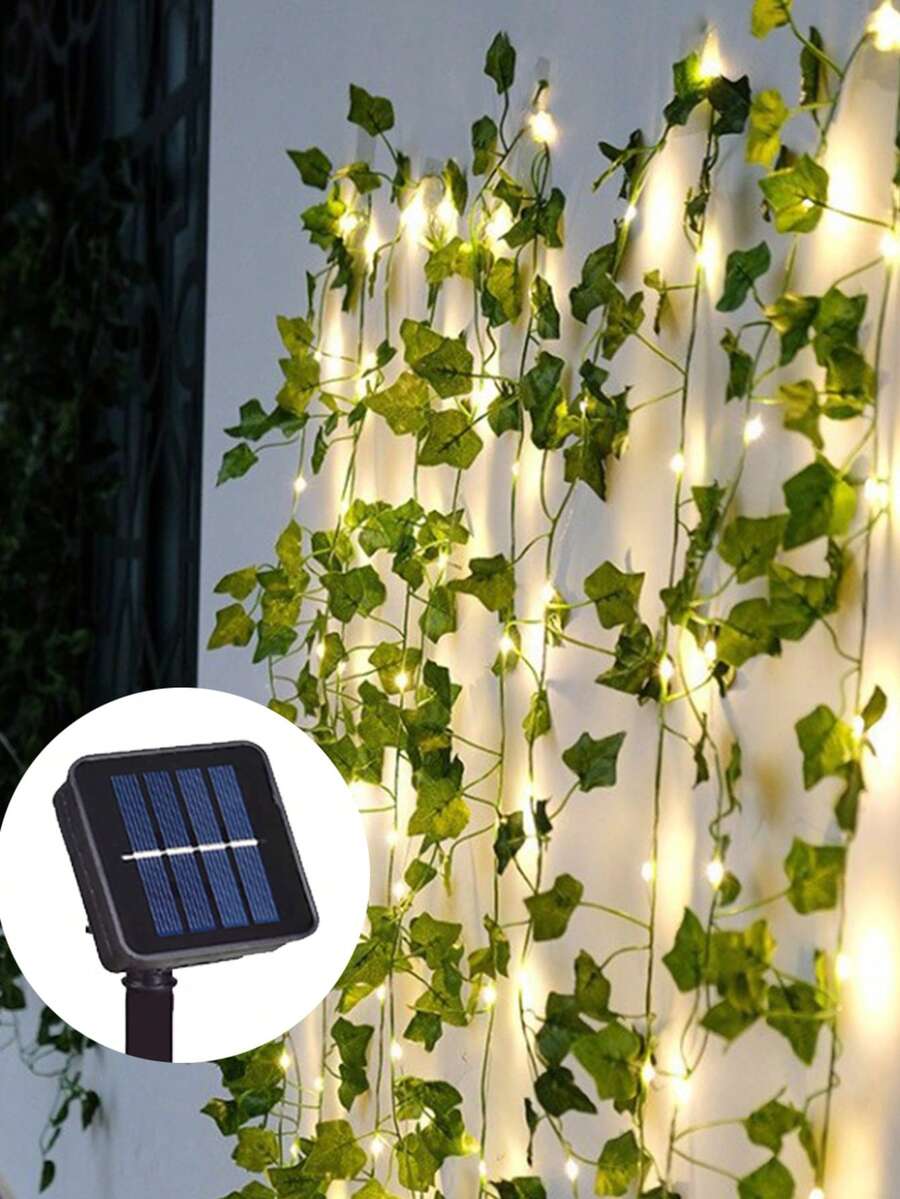 1pc Solar Powered Leaf Shaped LED Vine Light String, Ivy Vine Fairy Lights, Suitable For Garden Party, Wedding, Patio, Camping, Yard Decor - Warm Light - View 1