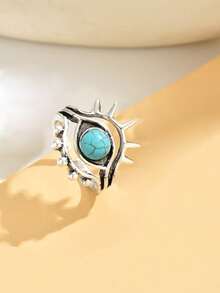 1pc Moonstone Nepalese Handmade Punk Niche Design High-End Retro Distressed Ring For Women - Antique Silver - View 3