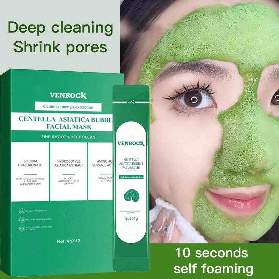 Venrock Centella Asiatica Bubble Facial Mask, Remove Black And Control Oil,Self-Foaming Deep Cleansing, 4g X 12 Packets - 綠色 - 查看 1