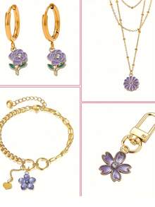 5件/20件/50件优雅珐琅护身符套装，合金星星，花朵，DIY手链，项链，珠宝制作配件吊坠，锌合金，优雅主题 - 彩色 - 查看 4