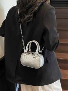 1pc Girls Plain Cute Girl Print PU Handbag, Zipper Closure Simple Versatile Girl Crossbody Bag, Suitable For Daily Or Festival Use
