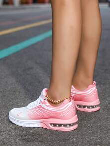 Women's Shoes Women's Color-Splitting Gradient Knitted Lace-Up Cushion Running Shoes, Comfortable Breathable Shock-Absorbing Outdoor Running Shoes, Suitable For Outdoor Sports, Jogging And Fitness, Walking - Pink - View 5