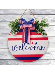 1 pieza Cartel de bienvenida de madera y plástico al estilo rústico, letrero colgante para puerta delantera de jardín, decoración de temporada de Día de la Independencia, Cosecha, Halloween, Acción de Gracias y Navidad, adecuado para decoración del hogar, oficina, dormitorio, cocina, comedor, bar, habitación, decoración del hogar, 30 cm/11,81 pulgadas