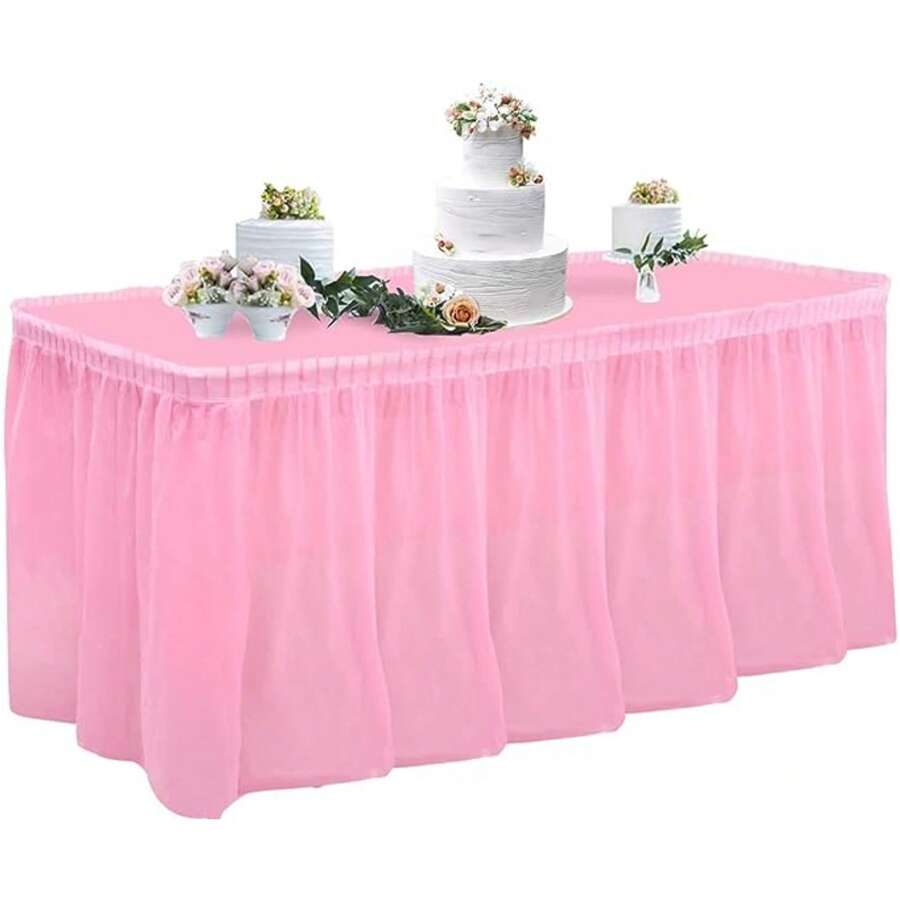 1 Set Rectangular Tablecloth Tableskirt, PEVA Plastic Anti-Oil, Waterproof, Stain-Resistant, Suitable For Wedding, Party, And Decoration - Pink - View 1