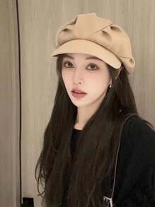 Women's Fashion Pleated Cloud Beret Hat, Retro Octagonal Peaked Newsboy Artist Cap