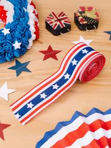 1 pieza Cinta con borde de estrellas y rayas patrióticas hecha a mano para decoración del Día de la Independencia, cinta decorativa para hacer moños, decoraciones con tema patriótico para decoración del hogar, envoltura de regalos, decoraciones navideñas