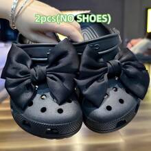 1 Pair Chic Double Bowknot Shoe Charms - Polyester Fabric, Perfect For Clogs & Slip-Ons,