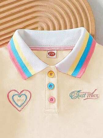 2pcs/Set Little Girls Fashion Cute Collar Embroidered Blouse + Casual Patchwork Skirt