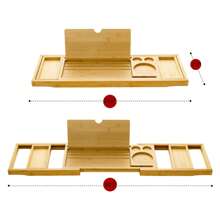 Premium Bamboo Bath Tray Table, stolik do wanny z uchwytem na telefon, wino, rozszerzalna tacka do wanny z 2 przesuwanymi tackami Back To School