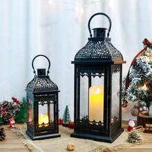 Set Of 2 Decorative Candle Lanterns Vintage Hanging Lantern Metal Candle Holder For Garden Living Room Indoor Outdoor Parties Weddings Balcony - Black - View 8