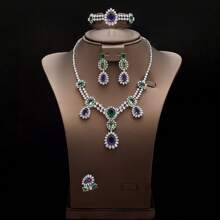 Fashion Colors Cubic Zirconia Water Drop Jewelry Set 4 Pieces Luxury Wedding Bridal Jewelry Necklace Set Accessories