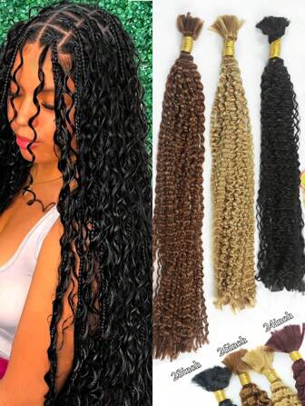 Deep Bulk Hair For Braiding Hair Wet And Wavy Deep Wave Bulk Hair 24inch/26inch/28inch Quality Synthetic Micro Braiding Hair Extensions For Boho Braids No Weft 160g,1Pack , Goddess, Curly, Micro, No Weft #1B 27# 30#