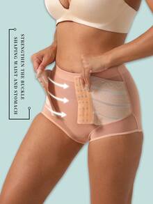 1pc Women's High Waist Button Shapewear Pants, Tummy Control Waist Trainer Corset, Butt Lifting Slimming Bodyshaper Underwear Gym Accessories Belly Slimming Girdles, Lumbar Girdles Belly Slimming Corset - Apricot - View 5