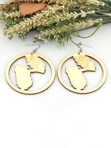 1 Pair Wooden Hollow Geographical Map Earrings, Vintage African Pattern Wooden Round Boho Earrings