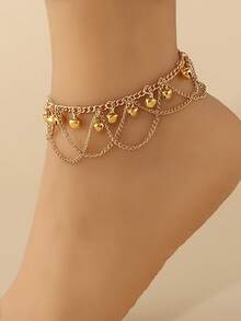 1pc Minimalist Multi-Layer Tassel Anklet, Personalized Fashion Creative Bell Pendant Design, Suitable For Women To Wear In Summer, Beach, Holiday, Daily And Festivals - Gold - View 2