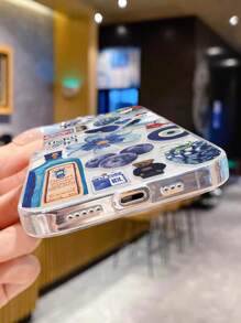 Blue Phone Case 1pc Transparent Blue Perforated Sturdy Painted Phone Case Protective Cover Compatible With IPhone 16/11/16pro/16plus/16promax/16e/15Promax