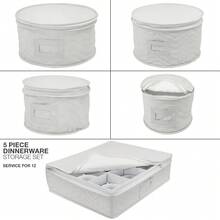 5-Piece Dinnerware Storage Set With Quilted Protection, Featuring Felt Protectors And Cardboard Dividers For Plates And Cups, Designed For Fine China - Beige - View 5