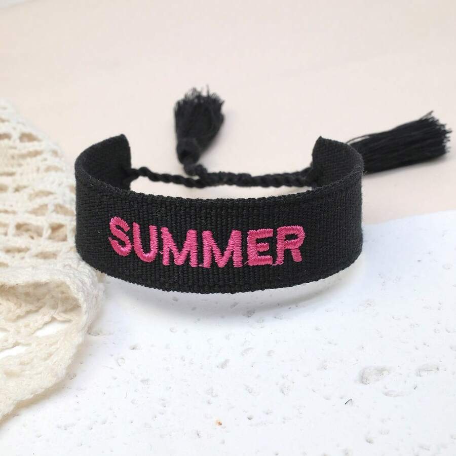 1件 SUMMER 字母手鍊 波西米亞海灘度假風友誼手繩 假日派對海邊旅行禮物 - 黑色 - 查看 1
