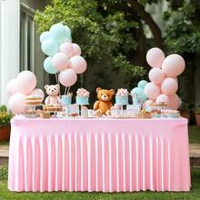 1/2 Pcs Spandex Round Tablecloth With Ruffled Skirt, Suitable For Rectangular Dining Tables, Wrinkle-Resistant And Washable, Elastic Patio Table Cover For Weddings, Bridal Showers, Birthday Parties, Home Decor, Holiday Parties, Themed Events, Banquet Table Decorations