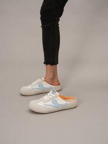 2025 Spring/Summer New Retro Color Block Platform Closed Toe Mule Sandals, Breathable Mesh Soft Sole Slip-On Loafers, Pregnant Women