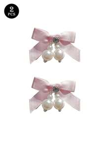 2pcs Hand-Sewn Pearl Bow DIY Accessories Fresh Ribbon Bow Decoration Creative Clothing Shoes Hat Hairpin Accessories