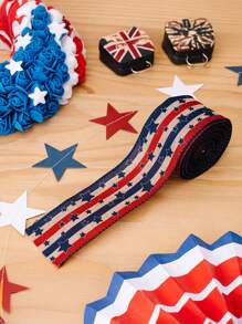 1 pieza Cinta con borde de estrellas y rayas patrióticas hecha a mano para decoración del Día de la Independencia, cinta decorativa para hacer moños, decoraciones con tema patriótico para decoración del hogar, envoltura de regalos, decoraciones navideñas