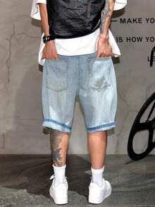 男士牛仔短裤，夏季韩版时尚宽松直筒中长休闲裤，2025