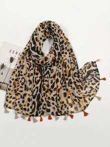 1pc Summer New Leopard & Flower Print Shawl Scarf - Multicolor - View 1