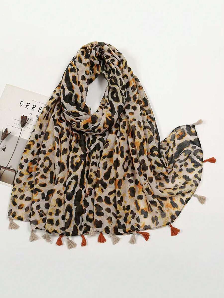 1pc Summer New Leopard & Flower Print Shawl Scarf - Multicolor - View 1
