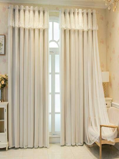 2pcs Minimalist Luxury French Princess Style Plain Color Double Layer Sheer Curtain For Living Room Bedroom Floor Length Window, Blackout