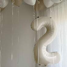 1pc 40" Cream White Foil Number Balloon, Helium Inflated, For Birthday Party, Anniversary Celebration, Numbers 0/1/2/3/4/5/6/7/8/9 - Beige - View 5