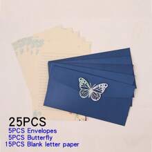 Set de 25 piezas, que incluye 15 hojas de papel para escribir, 5 sobres con decoraciones de mariposas de colores y refuerzo de perlas falsas, adecuado para cumpleaños, aniversarios, San Valentín, Acción de Gracias, Navidad, Día de la Madre y otras ocasiones de vuelta a la escuela