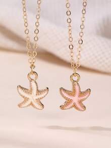 1/2/4 件女孩海星和五角星吊坠项链，适合海滩度假和日常佩戴 - 彩色 - 查看 3