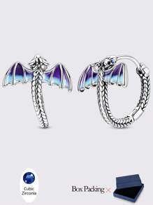 925 Sterling Silver Women's Hoop Earrings, Elegant Dragon & Snake Bone Pattern Enamel Shiny Cubic Zirconia Inlaid, Luxury Jewelry Gift For Women, Suitable For Daily, Party And Banquet