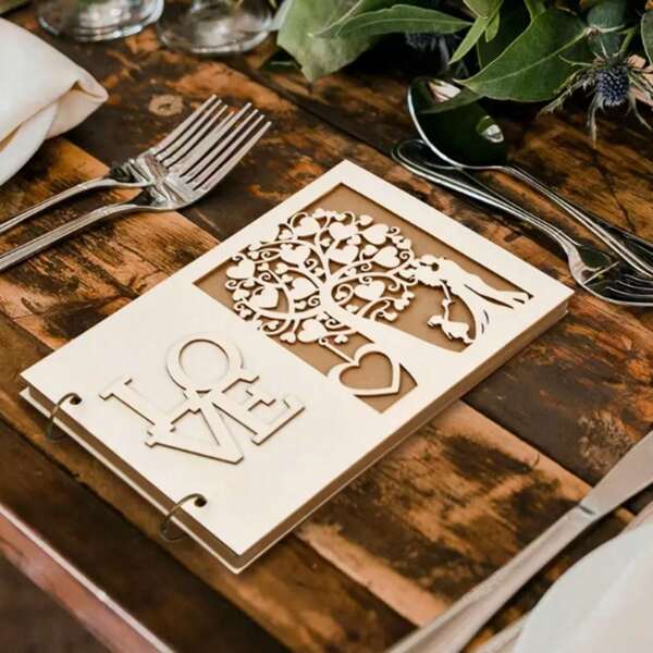 Este libro de firmas de boda de madera DIY creativo es un artículo de decoración para bodas rurales, adecuado para bodas y aniversarios de boda