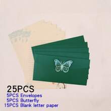 Set de 25 piezas, que incluye 15 hojas de papel para escribir, 5 sobres con decoraciones de mariposas de colores y refuerzo de perlas falsas, adecuado para cumpleaños, aniversarios, San Valentín, Acción de Gracias, Navidad, Día de la Madre y otras ocasiones de vuelta a la escuela