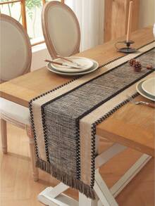 1pc Patchwork Tablecloth, Bohemian Farmhouse Style Table Runner, Modern Farmhouse Decor, Suitable For Country Style, Weddings, Bridal Shower Gifts - Dark Brown - View 5