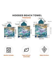 1pc Starfish & Shell Print Bowknot Cloak Wearable Bathrobe - Ultra Soft Microfiber Hooded Beach Pattern, Suitable For Men, Women, Couples - Beach & Home Decoration, Couple Capes | Microfiber Robe, Fits All Occasions Back To School - Multicolor - View 4