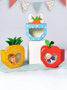 10pcs/5pcs/1pc Super Cute & Adorable Fruit Shaped Gift Boxes With Transparent Window, Creative Pineapple, Apple, Carrot Design High Quality Paper Boxes, Great For Party Gifts, Small Items Storage, Desk Decor, Room Decor, Fun Little Box, Ideal Surprise Gift, Thoughtful Choice For Stylish Parents To Spread Love & Joy, Perfect Party Decoration
