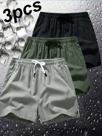 3pcs Set Men's Beach Casual Shorts, Summer Fashion Beach Holiday Sports Pants Swim Trunks