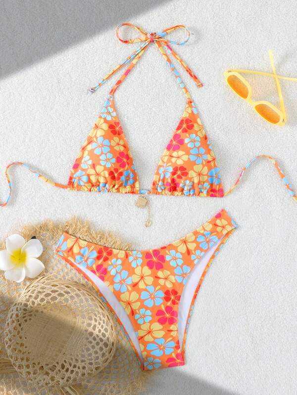 Set di bikini sexy con coppa a triangolo, spalline, e cuscinetto sul seno per le ragazze , disponibile in vari colori