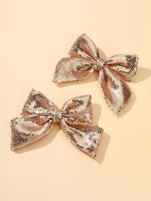 2pcs/6pcs Glitter Bow Hairclips For Girls, Solid Color Barrettes For Party, Cheerleader, Cute Kids Hair Accessories, Shiny Gift For Children - Multicolor - View 4