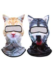 1 pieza Mascarilla facial 3D con estampado de animal unisex, máscara de agua divertida para uso en exteriores, adecuada para uso diario, viajes, senderismo, esquí - Diseño de cabeza de gato, perro - Multicolor - Ver 21