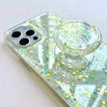 1 pieza Soporte para teléfono con globo de aire transparente y brillante, agarre de teléfono, soporte de escritorio con escala de gotas de pegamento y recubrimiento de polvo brillante - Accesorio de teléfono móvil compatible con iPhone, Android, regalo para cumpleaños, familia, amigos Agarre de teléfono de empuje-tracción, soporte de teléfono, accesorios de teléfono