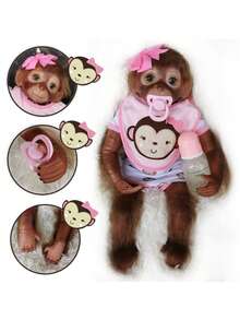 1个20英寸手工制作可爱毛绒猴子，柔软布身，仿真婴儿娃娃 - 触感柔软逼真的幼儿娃娃，生日礼物，万圣节/感恩节/圣诞节礼物 - 彩色 - 查看 3